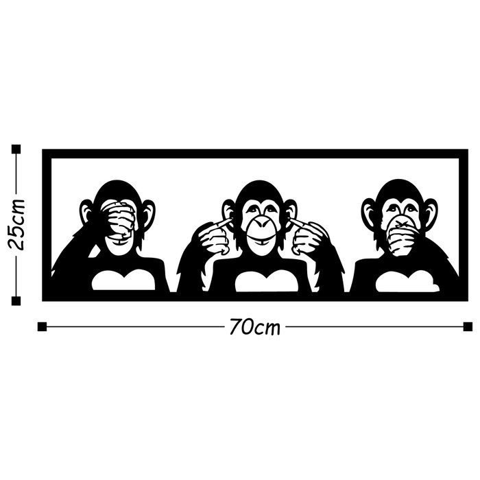 Wallity Three Monkeys - M Escultura de pared de metal negra
